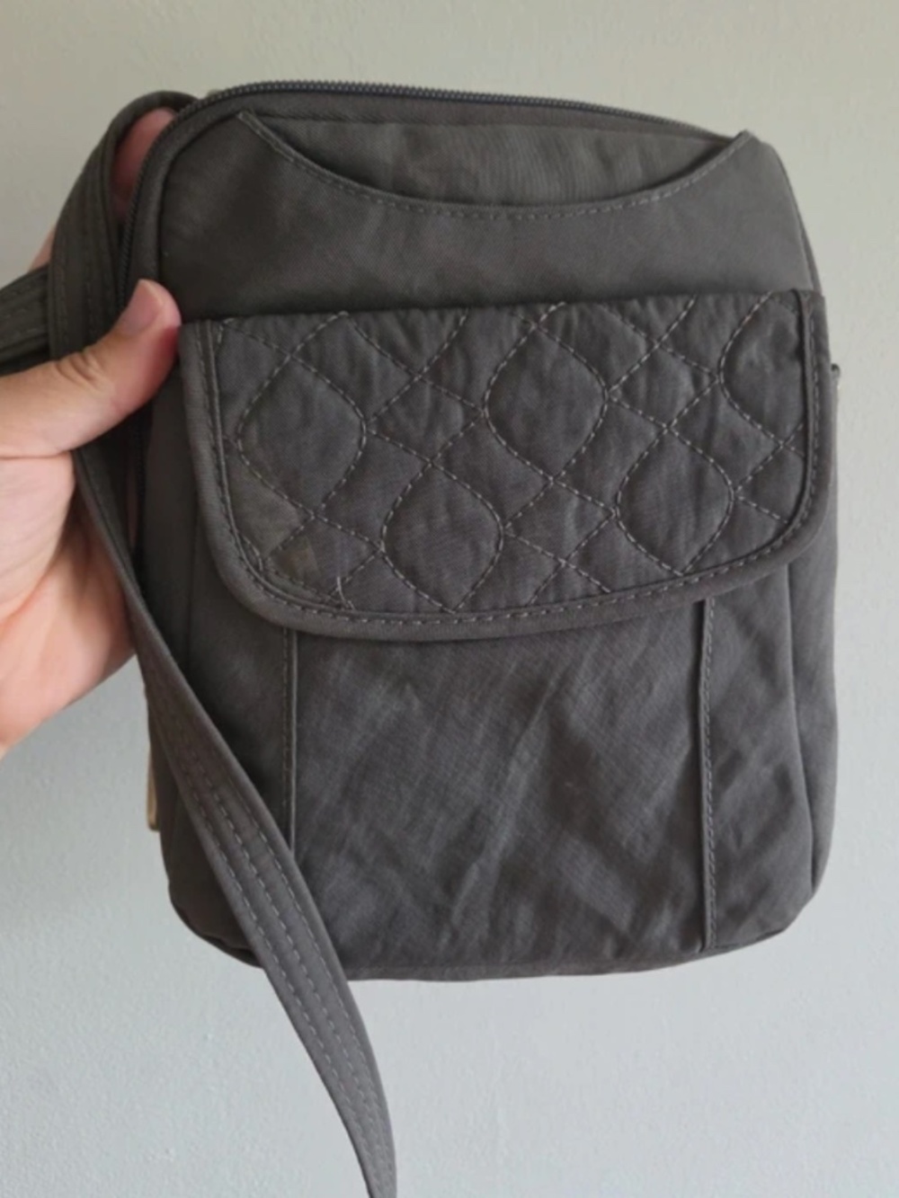 Travelon Mini Crossbody Travel Bag Taupe Brown RFID Secure Strap Quilted Pocke